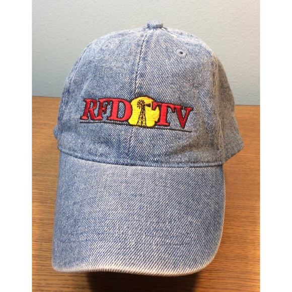RFD-TV Rural Media Blue Demin Nashville Tenn Strapback Baseball Hat Cap & Pin - Picture 6 of 8